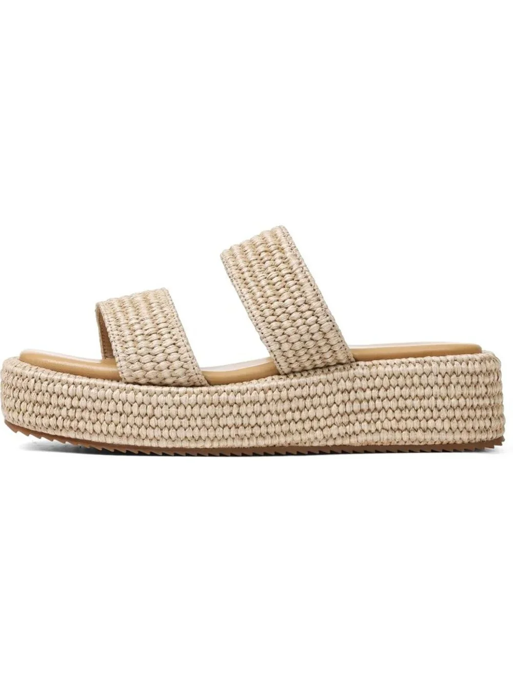Women's Coffee Leather Woven Wedges Beach Slip On Comfortable Casual Platform